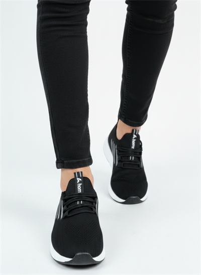 Bağcıklı Triko Unisex Spor Ayakkabı-Siyah Beyaz