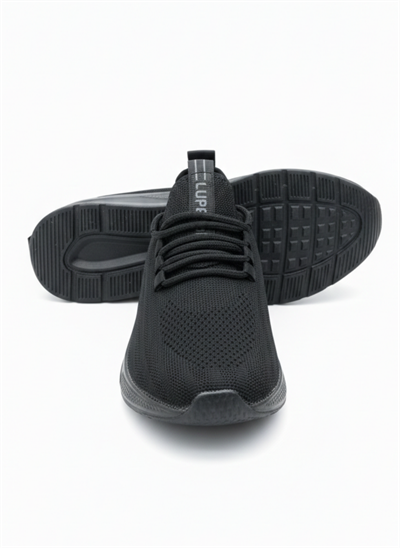 Bağcıklı Triko Unisex Spor Ayakkabı-Siyah