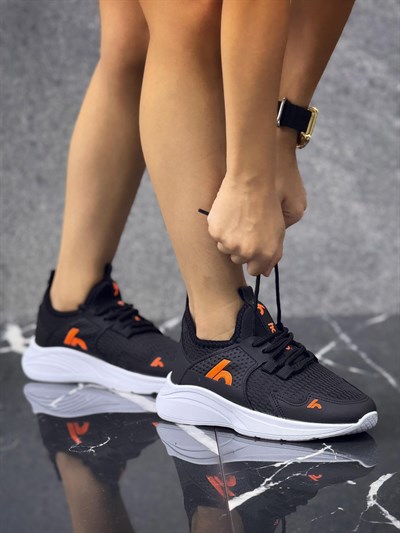 Bağcıklı Unisex Çocuk Spor Ayakkabısı-Siyah-Orange