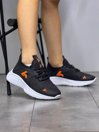 Bağcıklı Unisex Çocuk Spor Ayakkabısı-Siyah-Orange