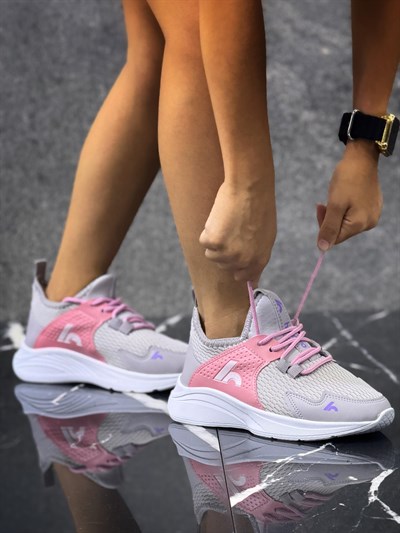 Bağcıklı Unisex Çocuk Spor Ayakkabısı-Buz-Şeker Pembe
