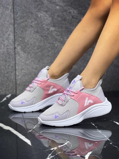 Bağcıklı Unisex Çocuk Spor Ayakkabısı-Buz-Şeker Pembe
