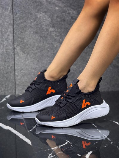 Bağcıklı Unisex Çocuk Spor Ayakkabısı-Siyah-Orange