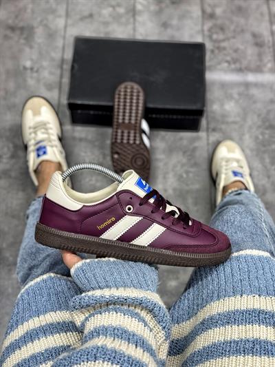Bağcıklı Unisex Spor Sneaker Ayakkabı-Bordo-Bej