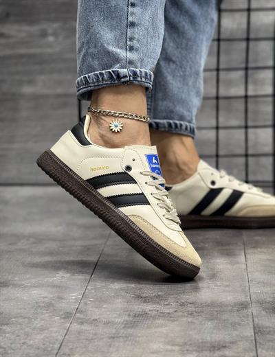 Bağcıklı Unisex Spor Sneaker Ayakkabı-Bej-Siyah