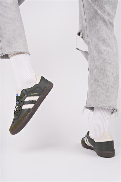 Bağcıklı Unisex Spor Sneaker Ayakkabı-Haki-Bej