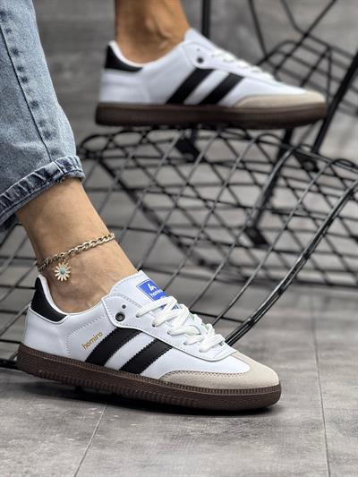 Bağcıklı Unisex Spor Sneaker Ayakkabı-Beyaz-Siyah