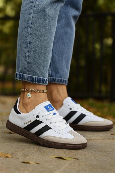 Bağcıklı Unisex Spor Sneaker Ayakkabı-Beyaz-Siyah