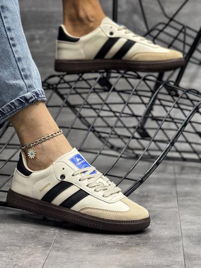 Bağcıklı Unisex Spor Sneaker Ayakkabı-Bej-Siyah