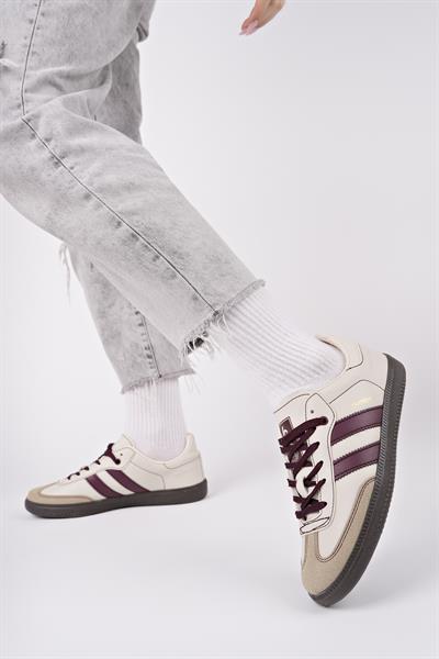 Bağcıklı Unisex Spor Sneaker Ayakkabı-Bej-Bordo
