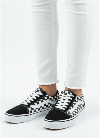 Bağcıklı Unisex Spor Sneaker - Siyah Damalı