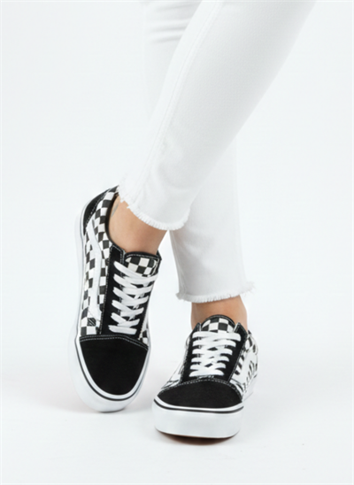 Bağcıklı Unisex Spor Sneaker - Siyah Damalı
