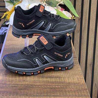 Bantlı Unisex Kısa Çocuk Spor Outdoor Ayakkabı-Siyah-Oranj