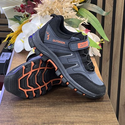 Bantlı Unisex Kısa Çocuk Spor Outdoor Ayakkabı-Lacivert-Oranj