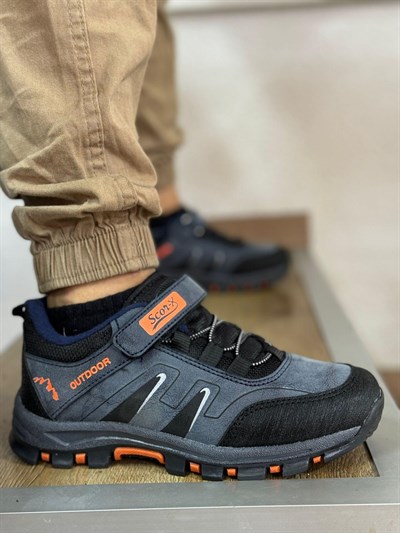 Bantlı Unisex Kısa Çocuk Spor Outdoor Ayakkabı-Lacivert-Oranj