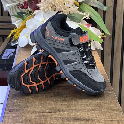 Bantlı Unisex Kısa Çocuk Spor Outdoor Ayakkabı-Füme-Oranj