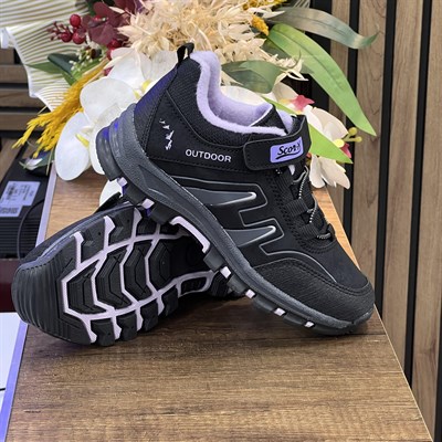 Bantlı Unisex Kısa Çocuk Spor Outdoor Ayakkabı-Siyah-Lila