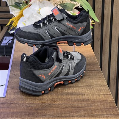 Bantlı Unisex Kısa Çocuk Spor Outdoor Ayakkabı-Füme-Oranj