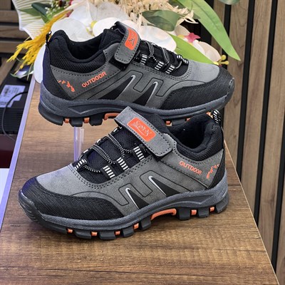Bantlı Unisex Kısa Çocuk Spor Outdoor Ayakkabı-Füme-Oranj