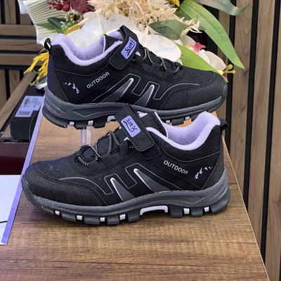 Bantlı Unisex Kısa Çocuk Spor Outdoor Ayakkabı-Siyah-Lila