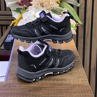 Bantlı Unisex Kısa Çocuk Spor Outdoor Ayakkabı-Siyah-Lila