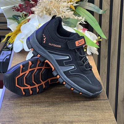 Bantlı Unisex Kısa Çocuk Spor Outdoor Ayakkabı-Siyah-Oranj
