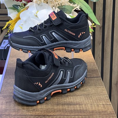 Bantlı Unisex Kısa Çocuk Spor Outdoor Ayakkabı-Siyah-Oranj