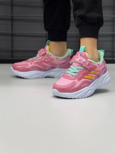 Çocuk Bantlı Fuspetli Faylon Taban Spor Ayakkabı-Pembe