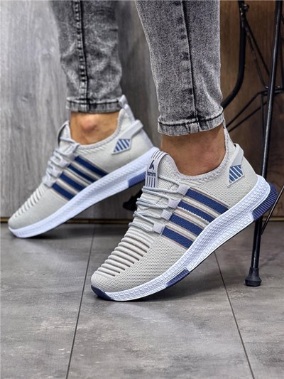 Erkek Bağcıklı Triko Spor Ayakkabı-Buz-İndigo