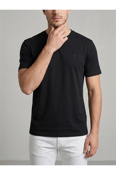 Erkek Basic Slim Fit Bisiklet Yaka T-Shirt - Siyah