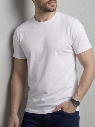 Erkek Basic Slim Fit Bisiklet Yaka T-Shirt - Beyaz
