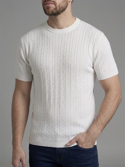 Erkek Bej Fitilli Triko Slim Fit T-Shirt
