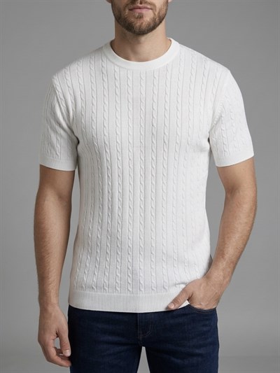 Erkek Bej Fitilli Triko Slim Fit T-Shirt