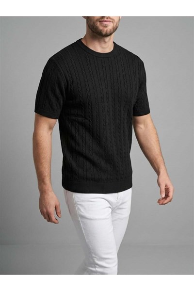 Erkek Bej Fitilli Triko Slim Fit T-Shirt