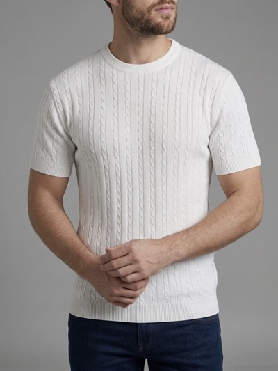 Erkek Bej Fitilli Triko Slim Fit T-Shirt