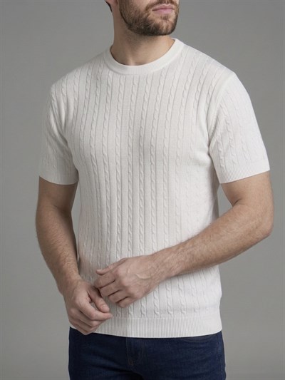 Erkek Bej Fitilli Triko Slim Fit T-Shirt