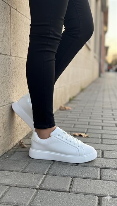 Unisex Su Geçirmez Faylon Taban Sneaker - Beyaz