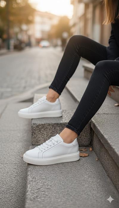 Unisex Su Geçirmez Faylon Taban Sneaker - Beyaz