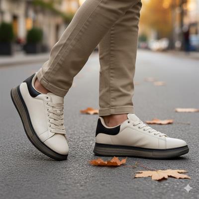 Erkek Kalın Tabanlı Spor Sneaker - Bej