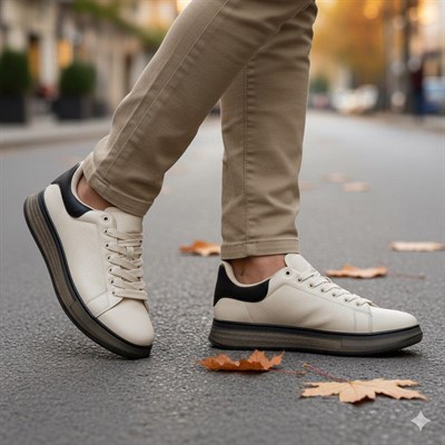 Erkek Kalın Tabanlı Spor Sneaker - Bej