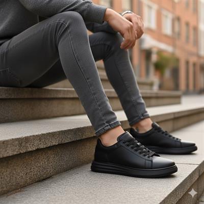 Erkek Kalın Tabanlı Spor Sneaker - Siyah