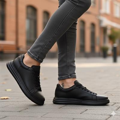 Erkek Kalın Tabanlı Spor Sneaker - Siyah