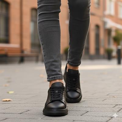 Erkek Kalın Tabanlı Spor Sneaker - Siyah