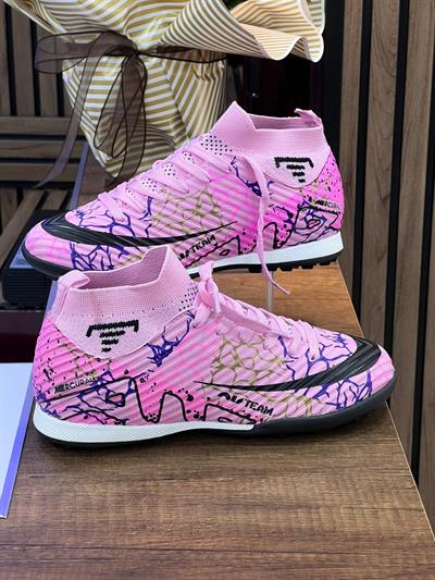 Erkek Likralı Çoraplı Halısaha Spor Ayakkabı- Pembe Fuşya