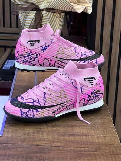 Erkek Likralı Çoraplı Halısaha Spor Ayakkabı- Pembe Fuşya