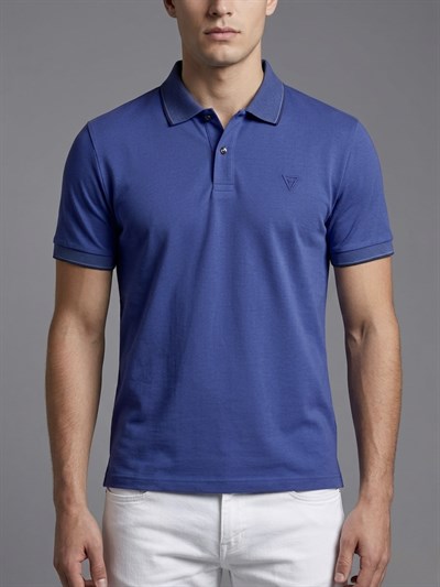Erkek Polo Yaka Basic Kısa Kollu Günlük T-Shirt - Sax Mavi