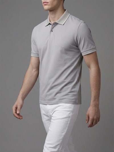 Erkek Polo Yaka Basic Kısa Kollu Günlük T-Shirt - Buz Gri