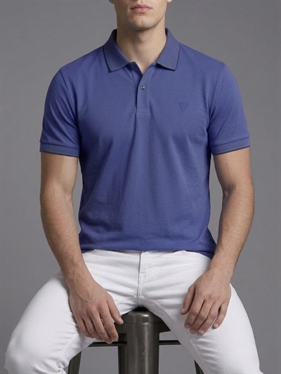 Erkek Polo Yaka Basic Kısa Kollu Günlük T-Shirt - Sax Mavi