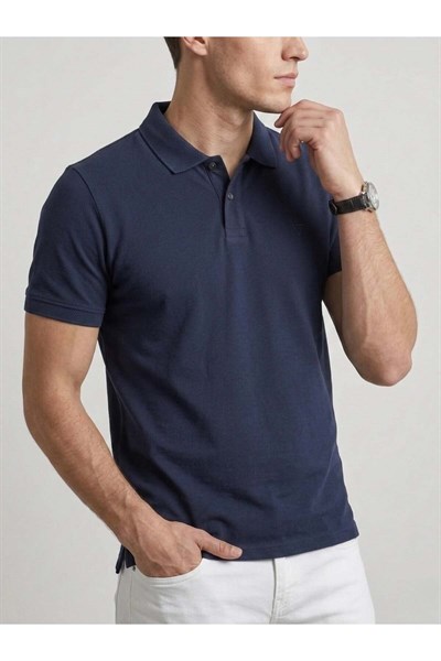 Erkek Polo Yaka Basic Kısa Kollu Günlük T-Shirt - Lacivert