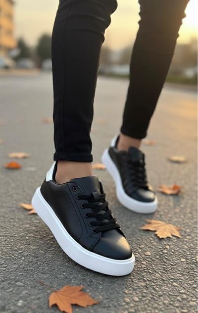 Unisex Su Geçirmez Faylon Taban Sneaker - Siyah Beyaz